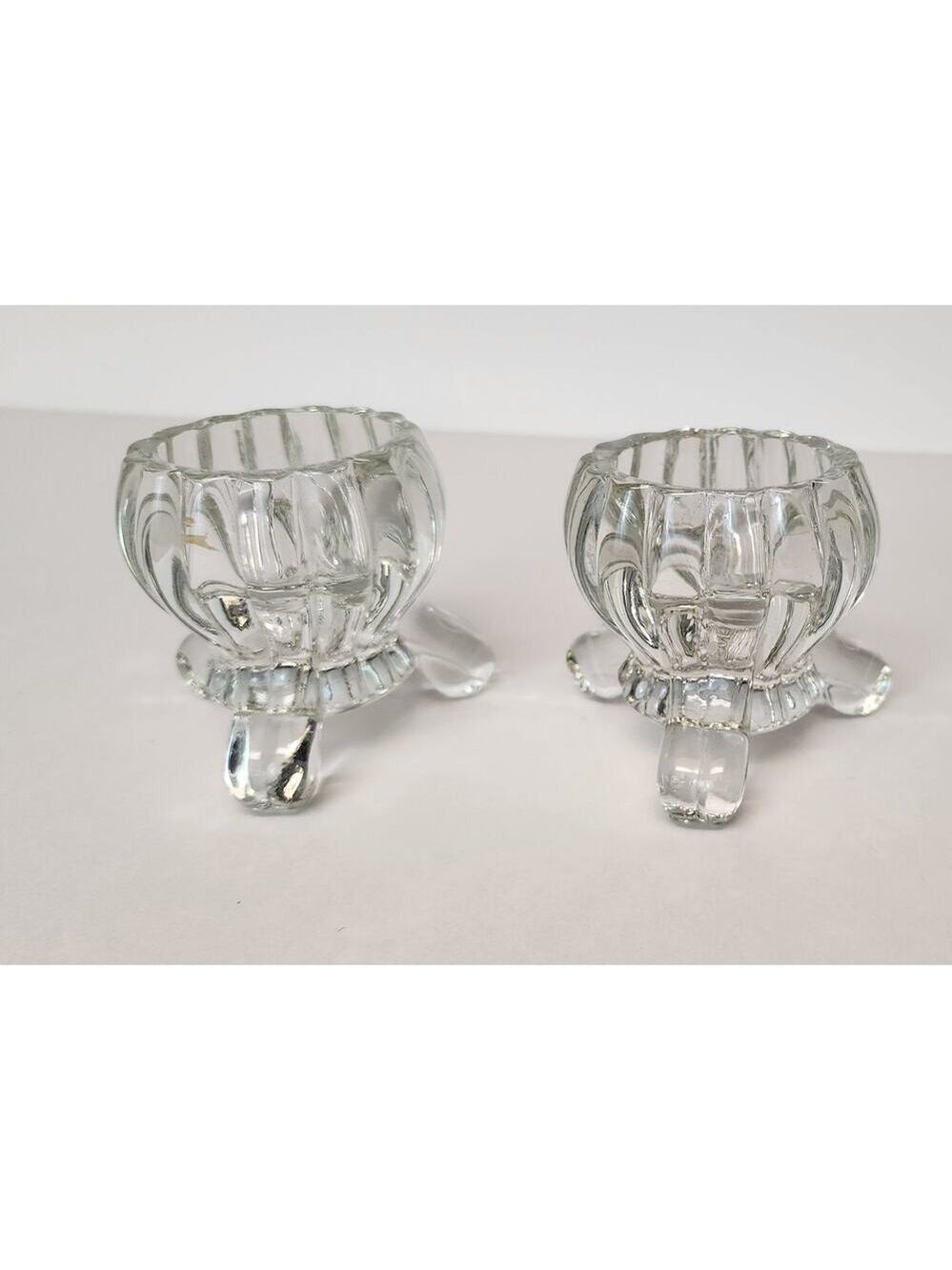 VTG 1950's Jeannette Clear Crystal Three Toe Candle Holder Set Taper & Votive
